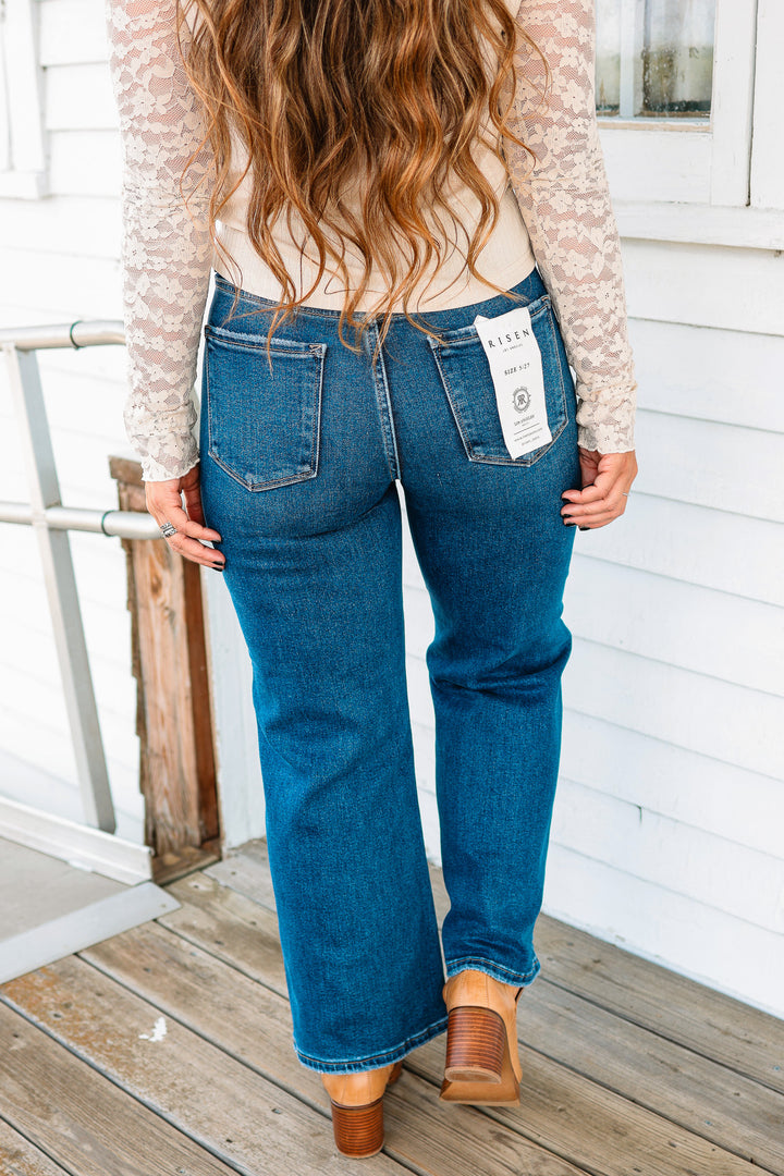 RISEN: Andi Tummy Control Crop Wide Jeans - Dark
