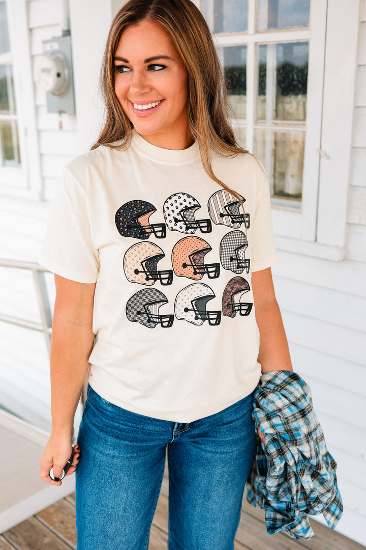 Trendy Pattern Helmets Graphic Tee - Ivory