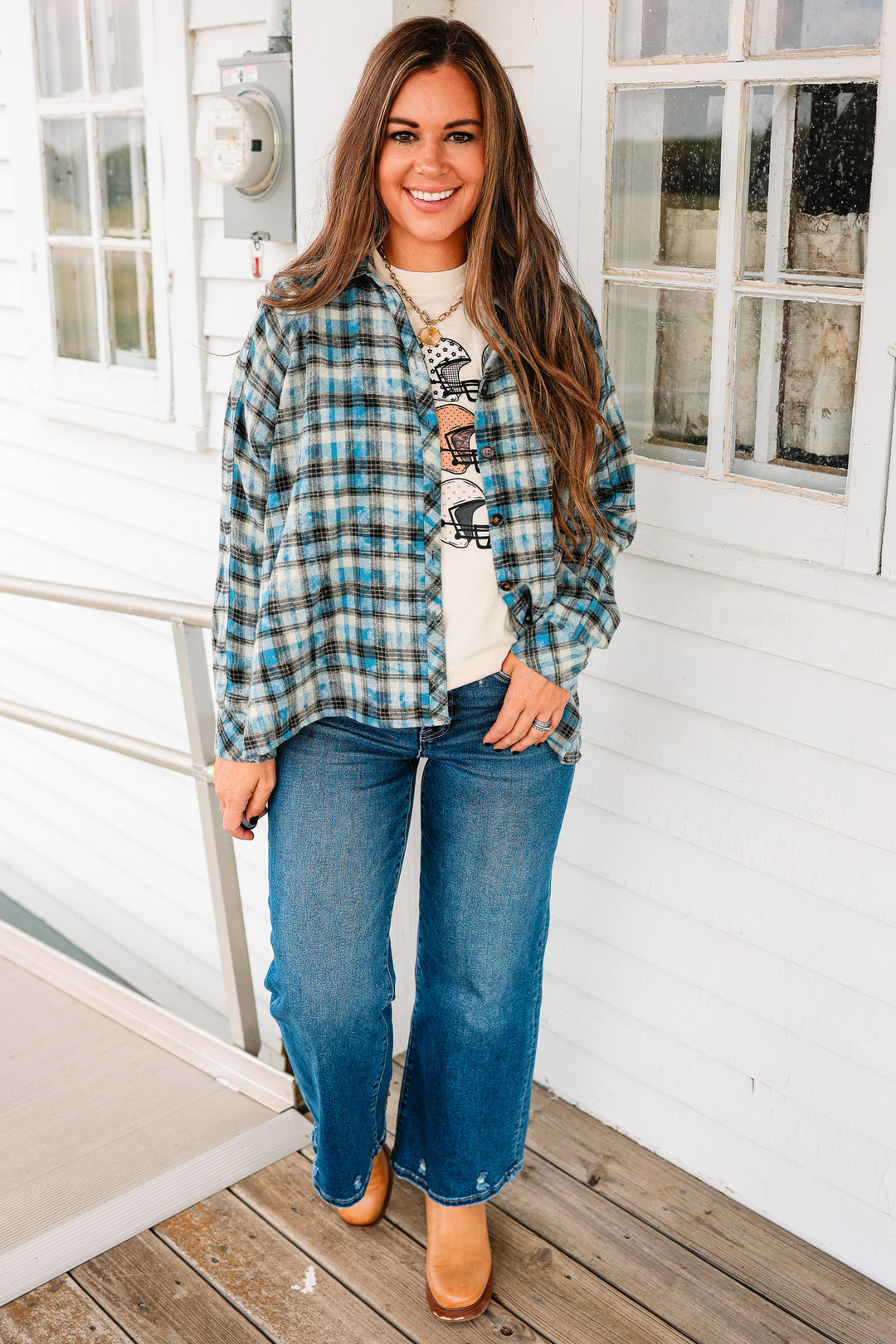 Annie Washed Button Down Checkered Shirt