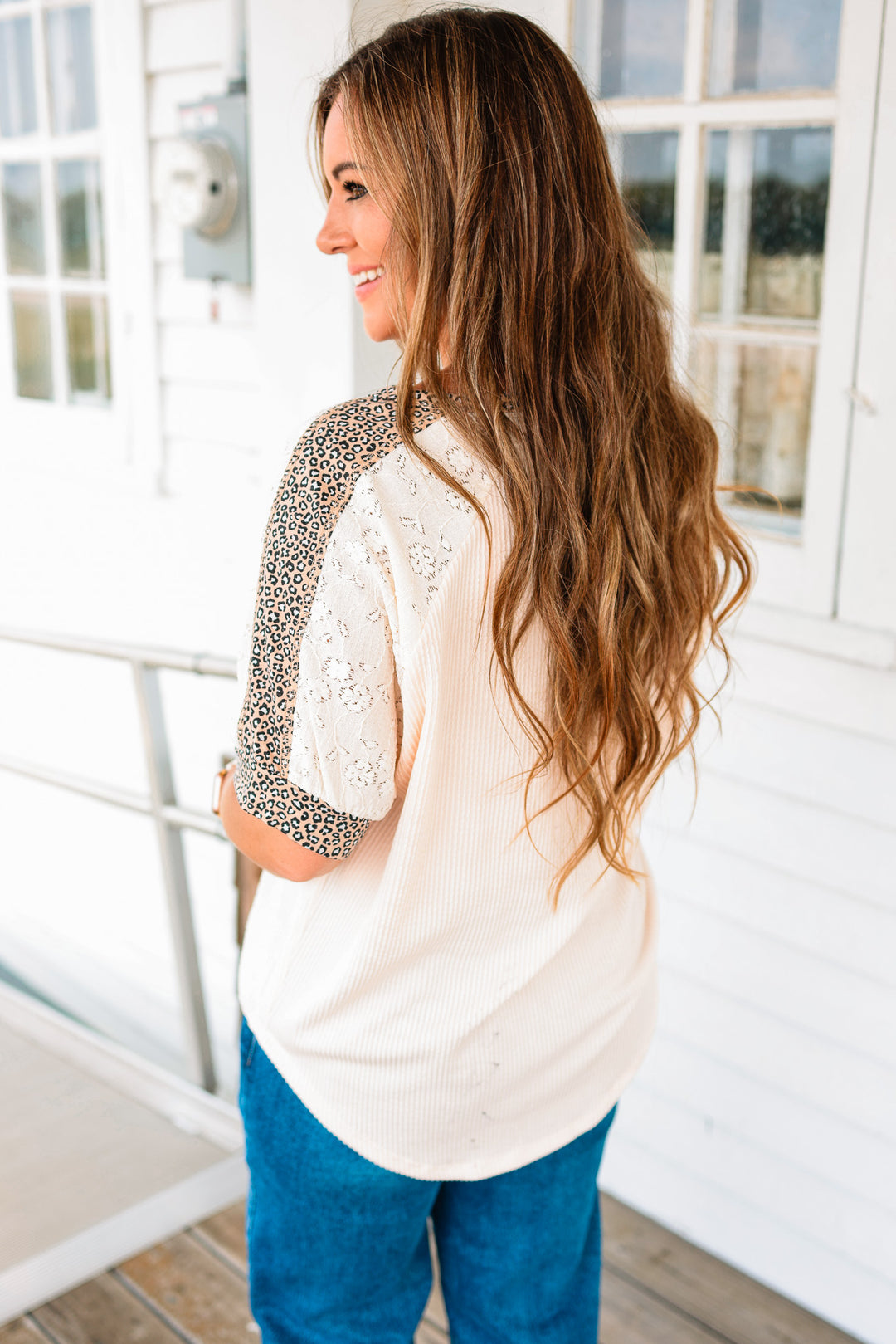 Ellis Leopard Lace Henley Top