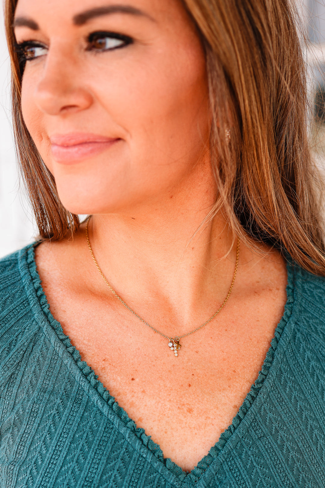 Petite Double Cross Necklace - Gold