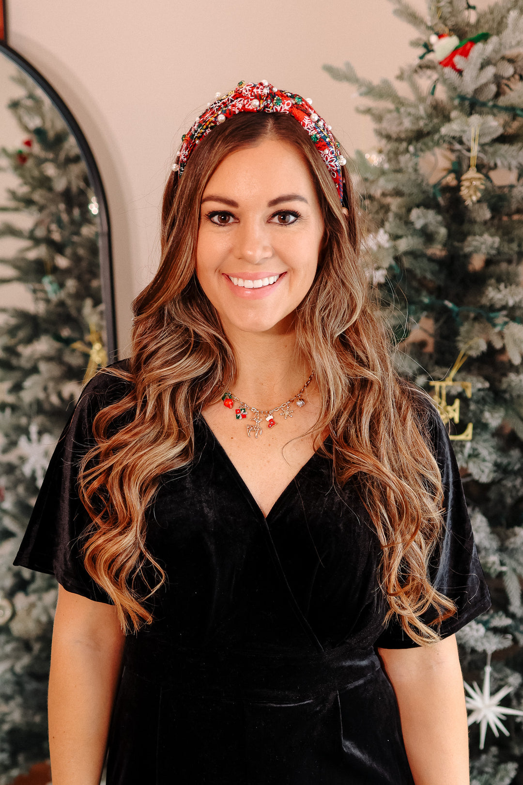 Plaid Rhinestone Wide Knotted Headband - Pearls