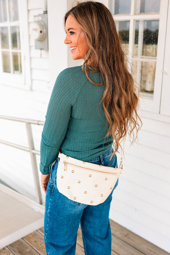 Chic Gold Studded Westlyn Bum Bag - Cream