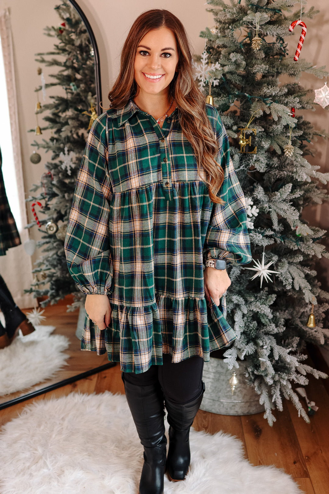 Palmer Plaid Shirt Dress - Hunter Green