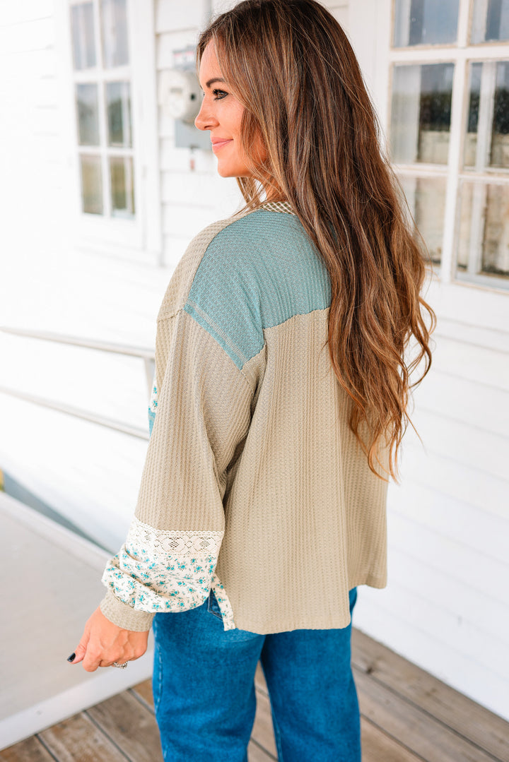 Aven Mixed Fabric Henley Top