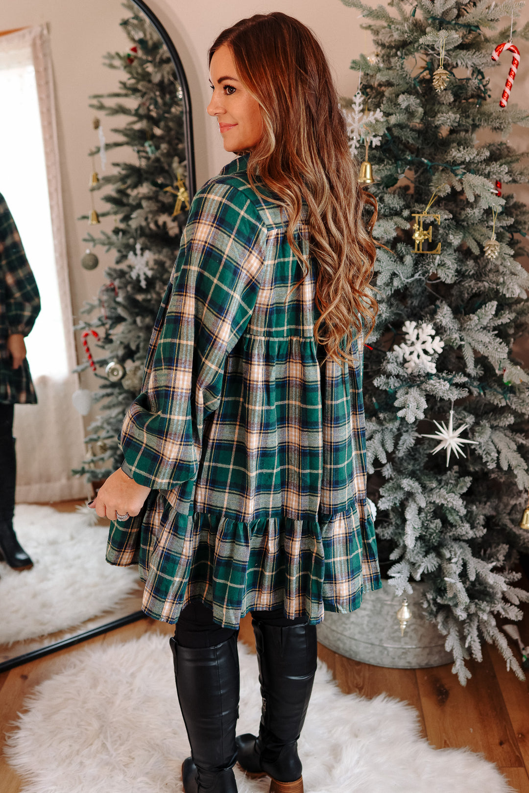 Palmer Plaid Shirt Dress - Hunter Green