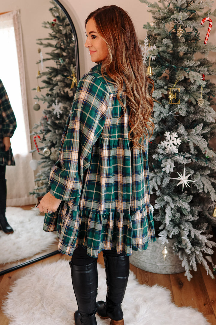 Palmer Plaid Shirt Dress - Hunter Green