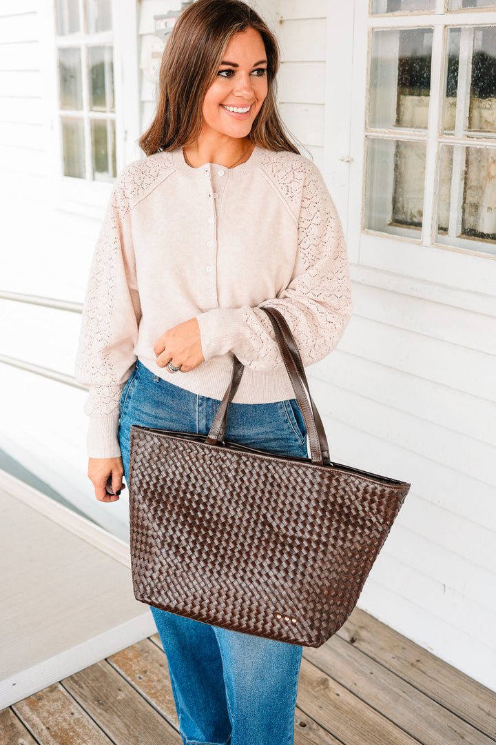 Woven Tiffany Organizer Tote Bag - Chocolate