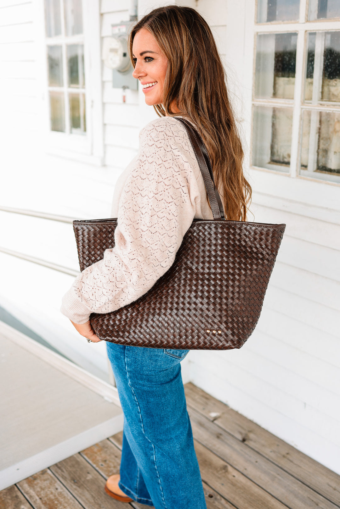 Woven Tiffany Organizer Tote Bag - Chocolate