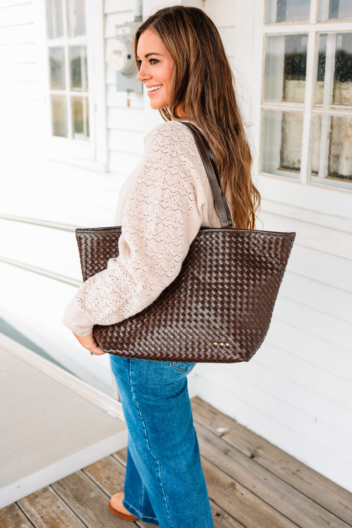 Woven Tiffany Organizer Tote Bag - Chocolate
