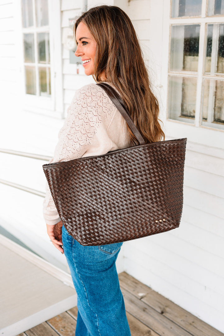 Woven Tiffany Organizer Tote Bag - Chocolate
