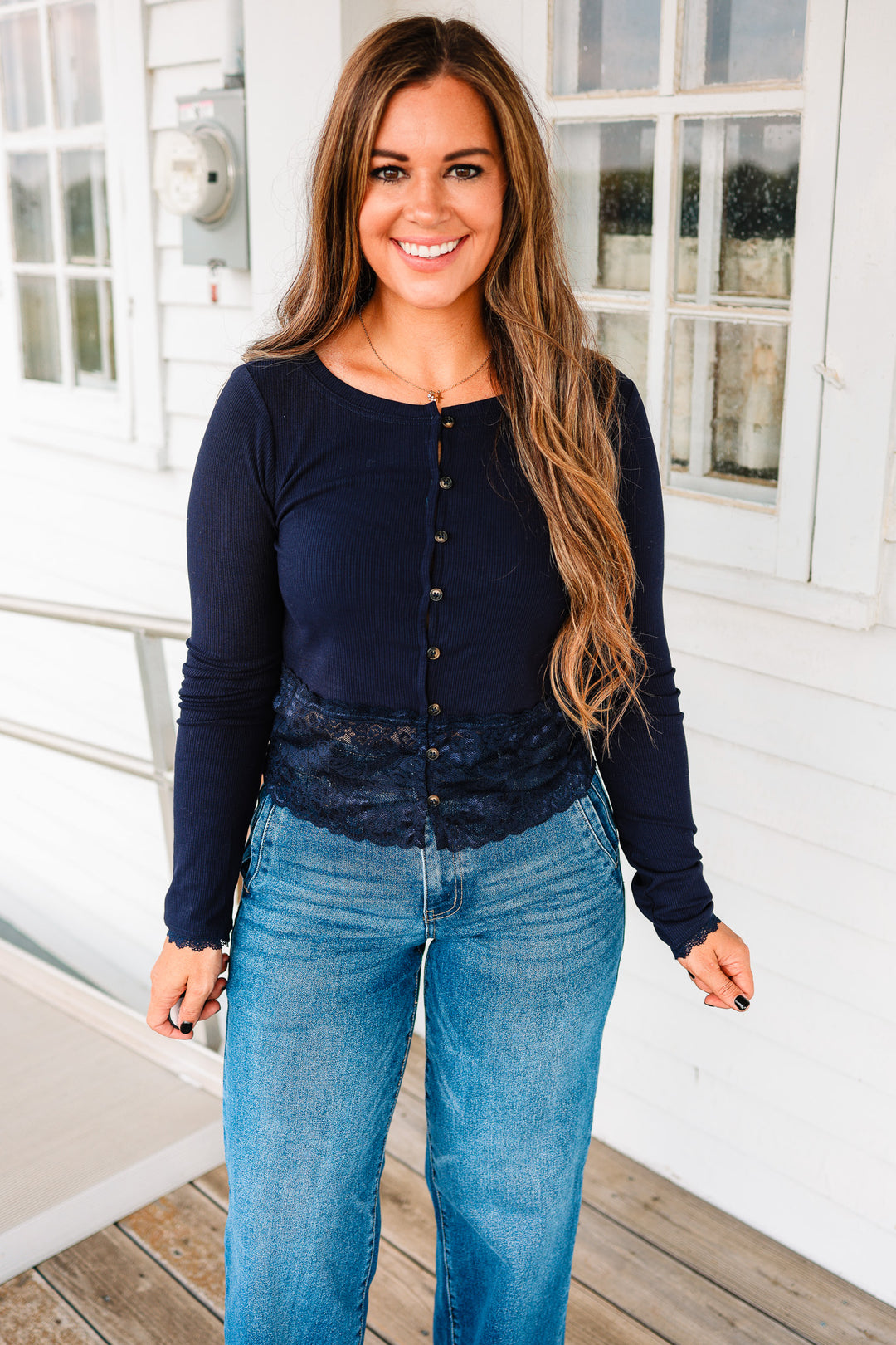 Hollis Lace Trim Ribbed Cardigan