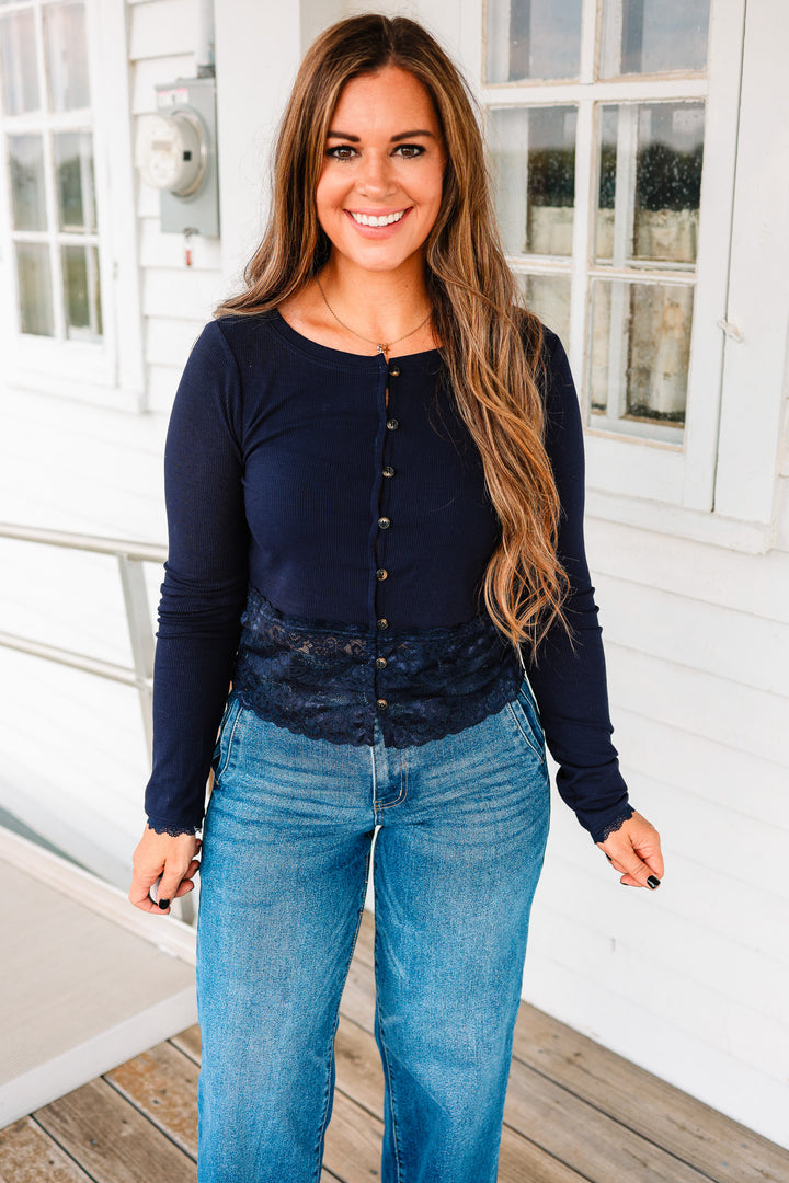 Hollis Lace Trim Ribbed Cardigan
