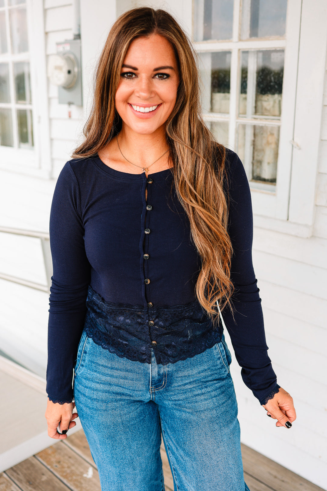 Hollis Lace Trim Ribbed Cardigan