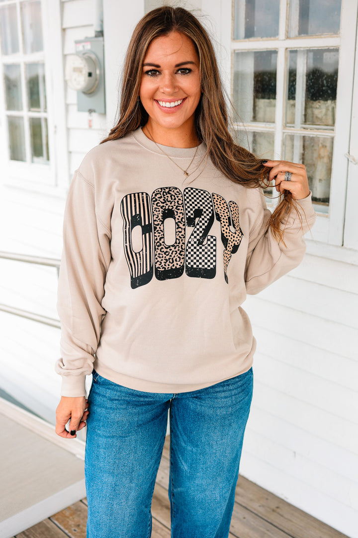 Bold Patterns COZY Crewneck Graphic Sweatshirt - Light Sand