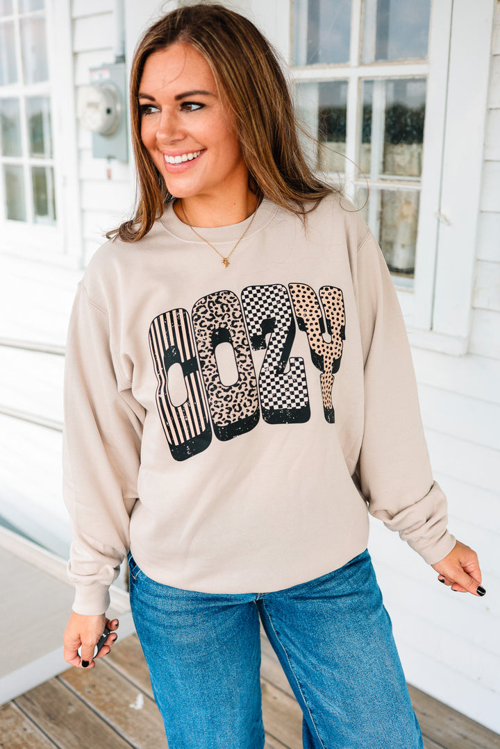 Bold Patterns COZY Crewneck Graphic Sweatshirt - Light Sand
