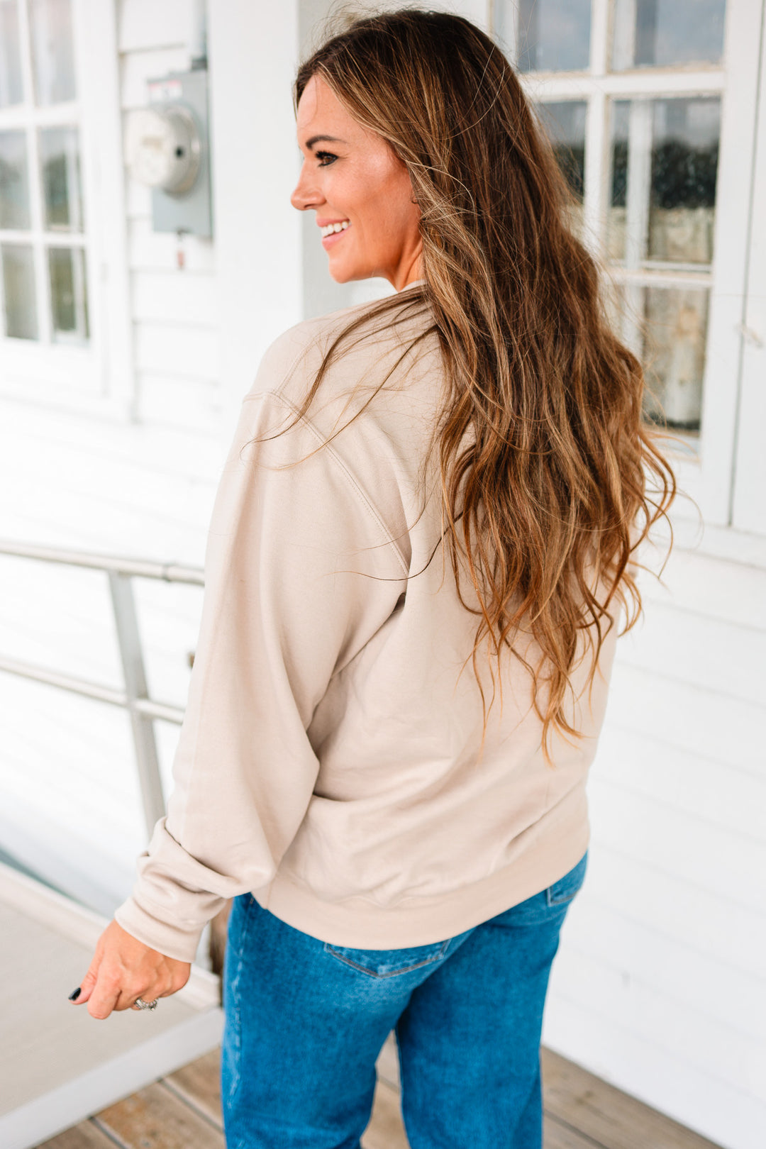 Bold Patterns COZY Crewneck Graphic Sweatshirt - Light Sand