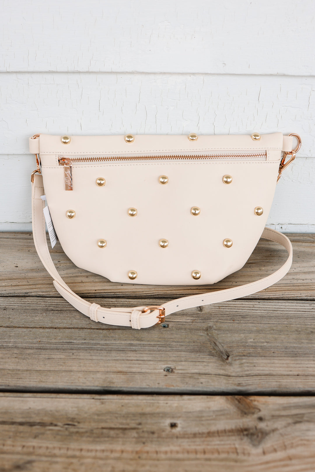 Chic Gold Studded Westlyn Bum Bag - Cream