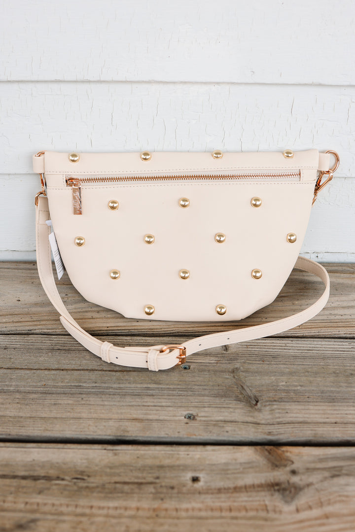Chic Gold Studded Westlyn Bum Bag - Cream