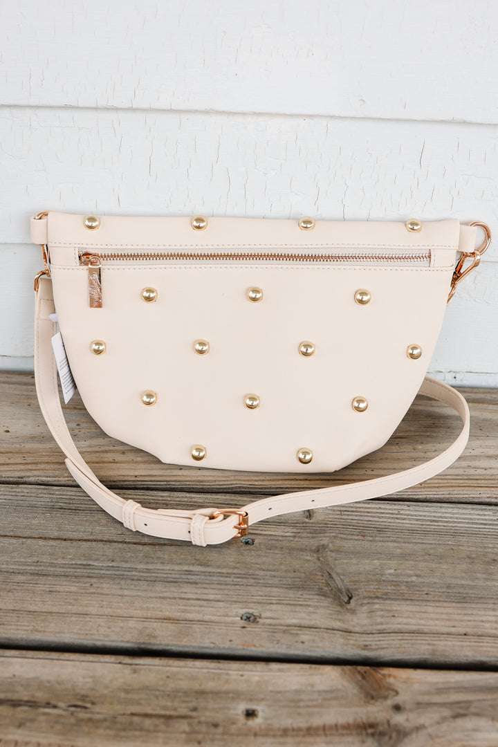 Chic Gold Studded Westlyn Bum Bag - Cream
