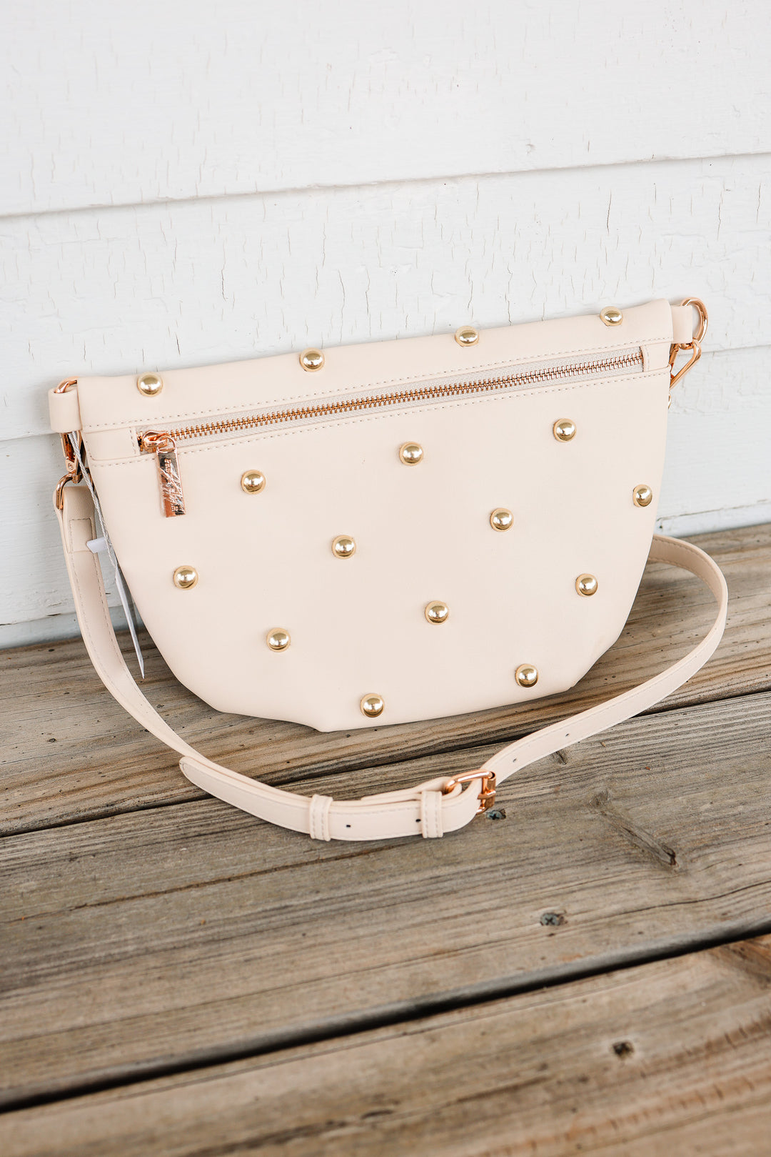 Chic Gold Studded Westlyn Bum Bag - Cream