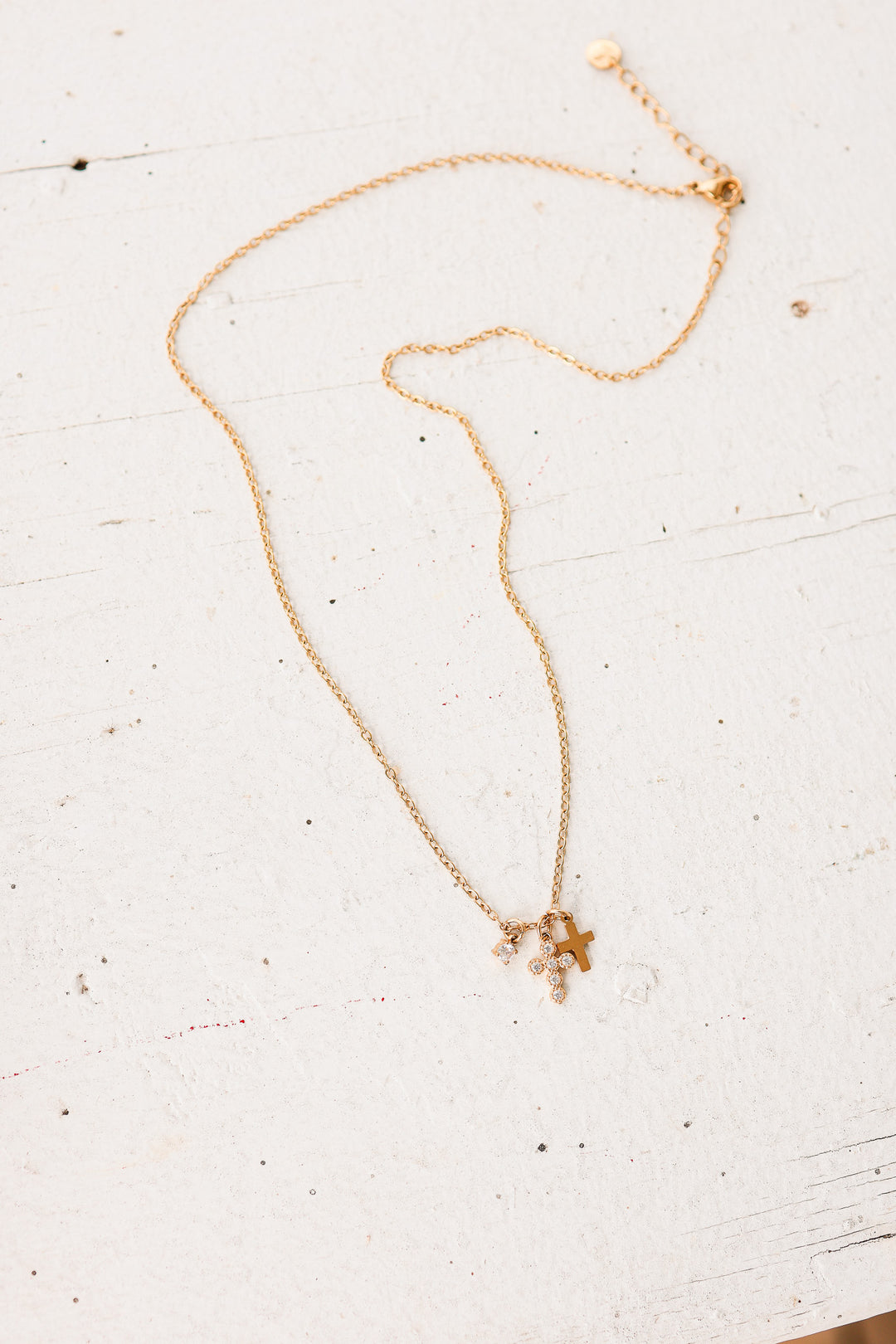 Petite Double Cross Necklace - Gold