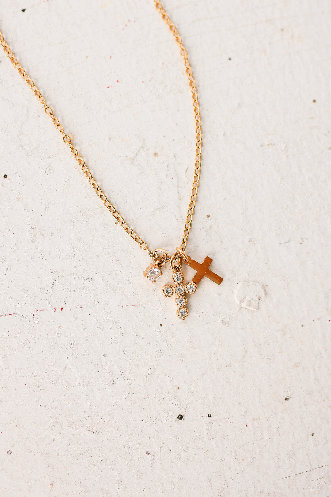 Petite Double Cross Necklace - Gold