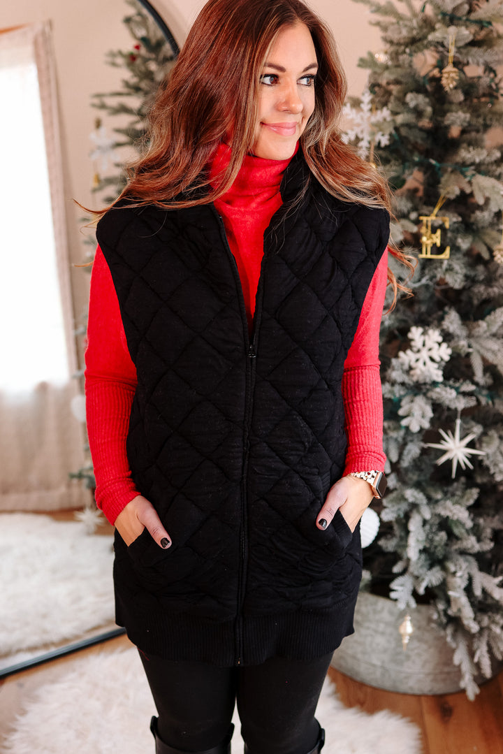 Stella Hooded Quilted Vest - Black