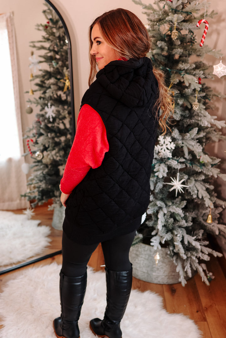 Stella Hooded Quilted Vest - Black