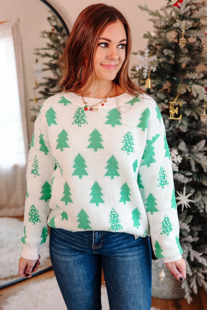Pearl Beads Christmas Tree Sweater