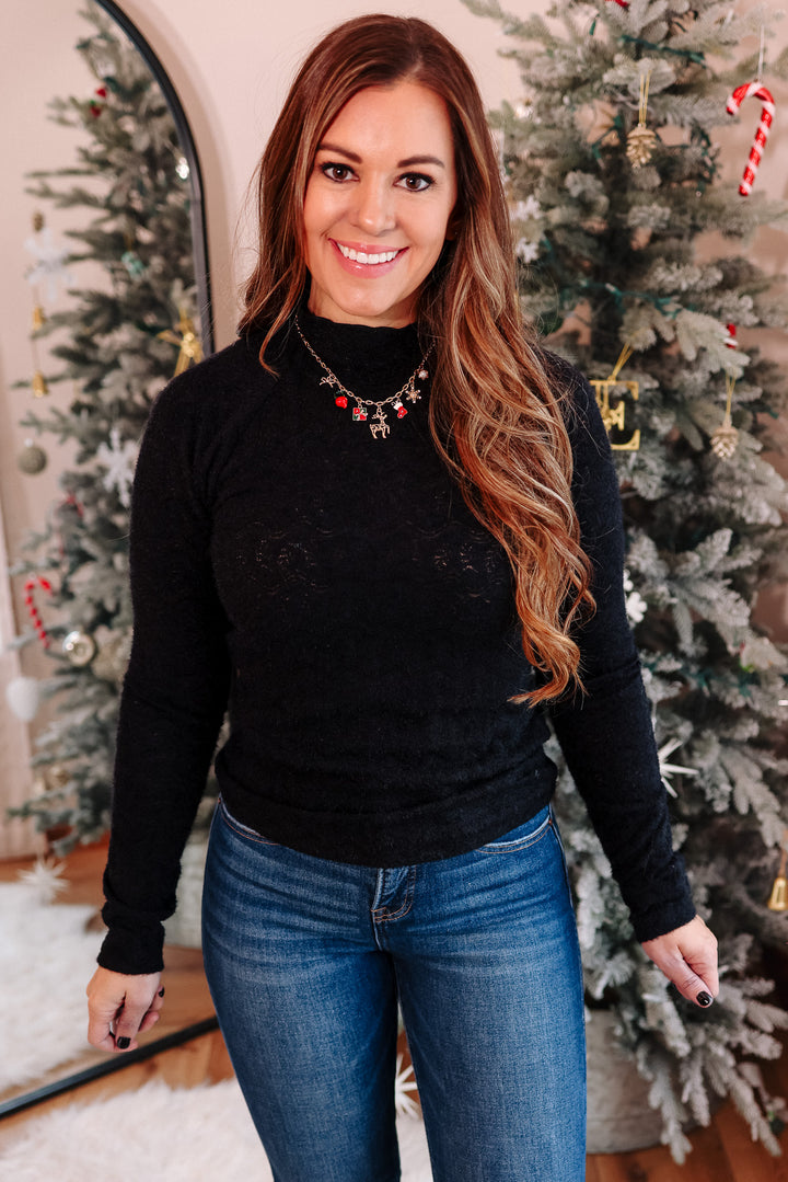 Laney Brushed Lace Top - Black