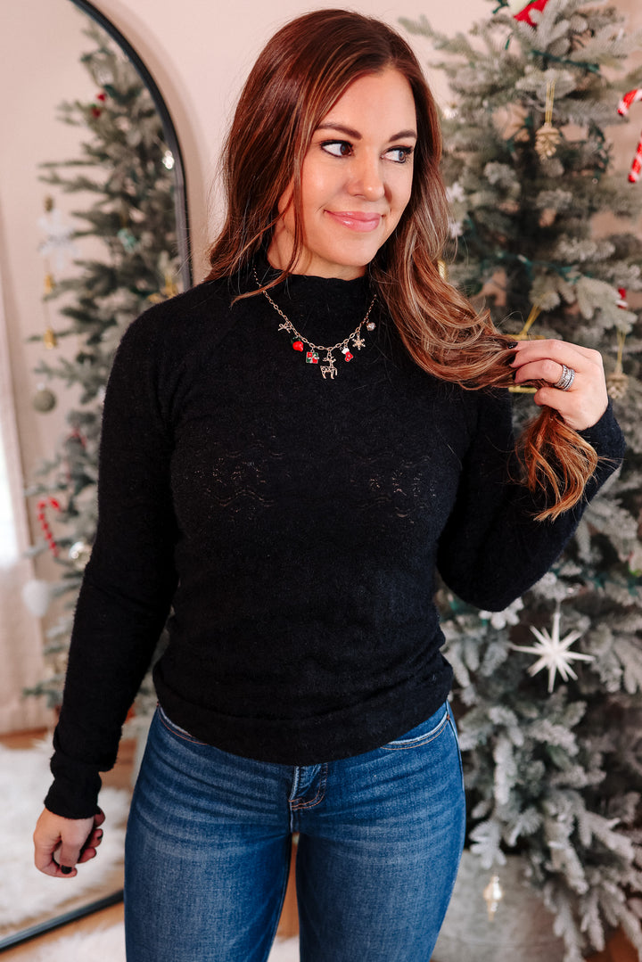 Laney Brushed Lace Top - Black