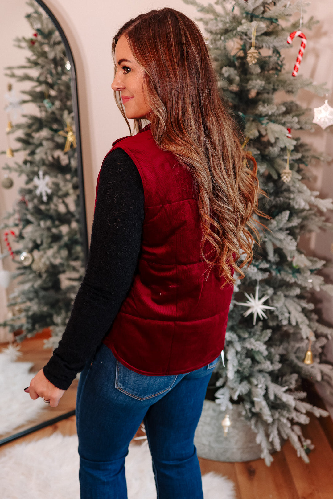 Lenora Velvet Puffer Vest - Wine