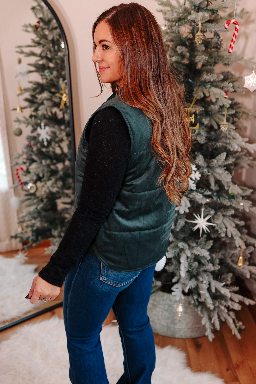 Lenora Velvet Puffer Vest - Dark Green