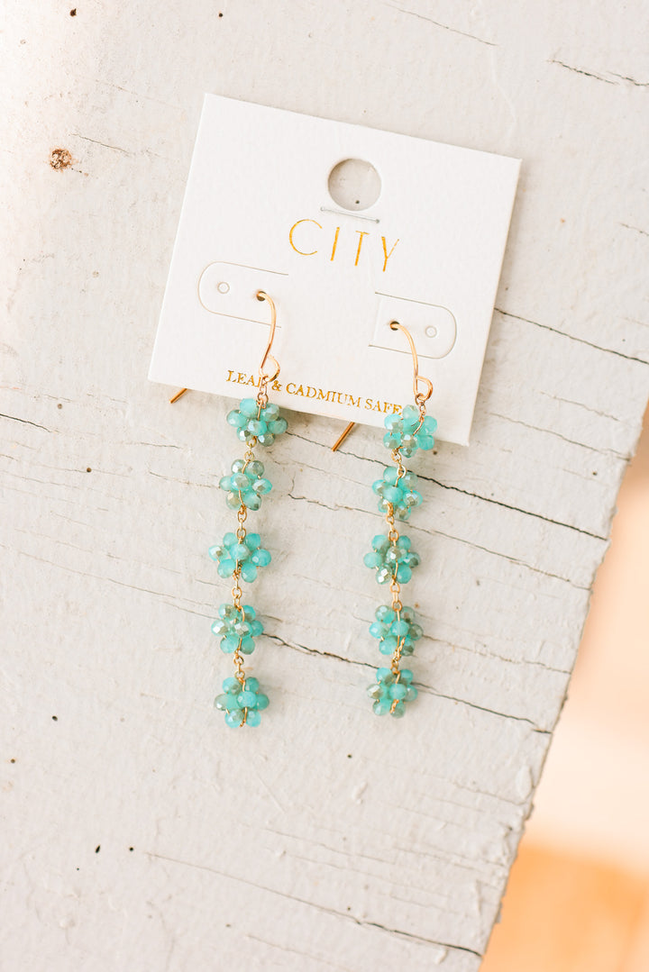 Crystal Cluster Drop Earrings – Blue