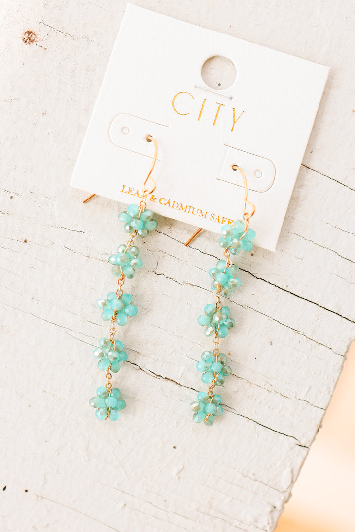 Crystal Cluster Drop Earrings – Blue