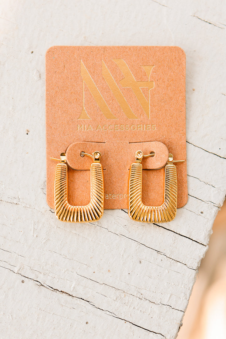 Ribbed U-Hoop Gold Earrings