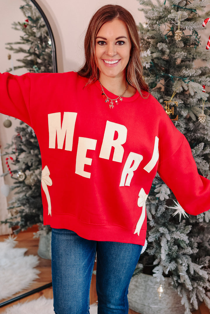Bows and Merry Patched Sweatshirt - Red
