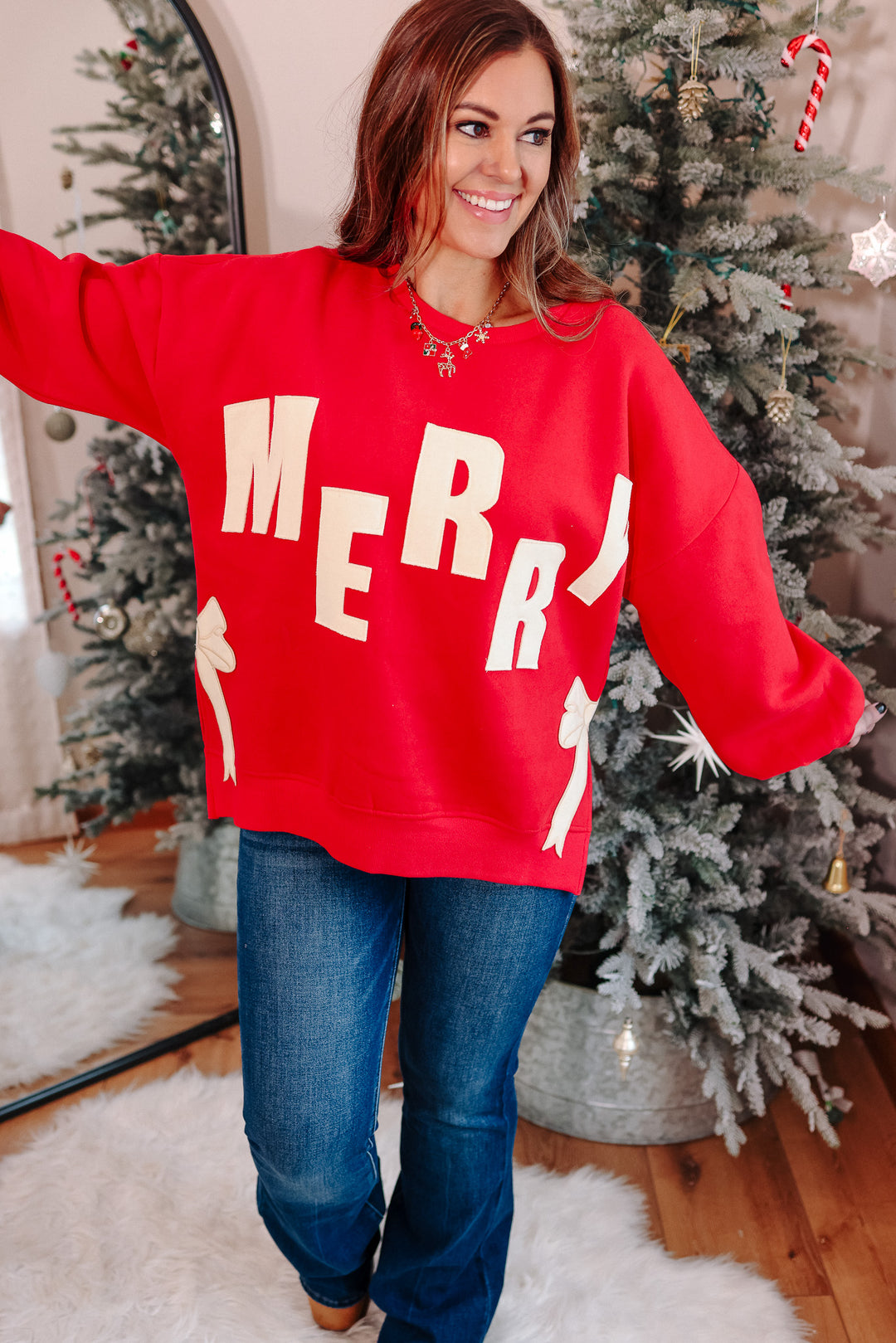 Bows and Merry Patched Sweatshirt - Red