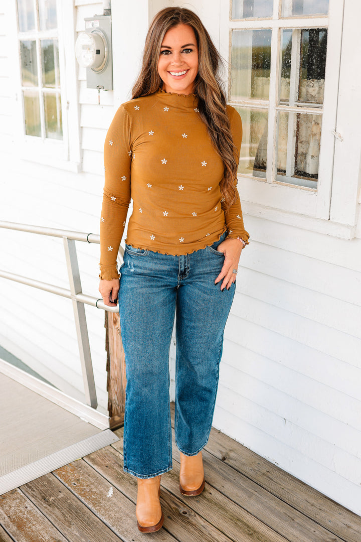 Sela Mockneck Cabbage Hem Top - Dark Mustard