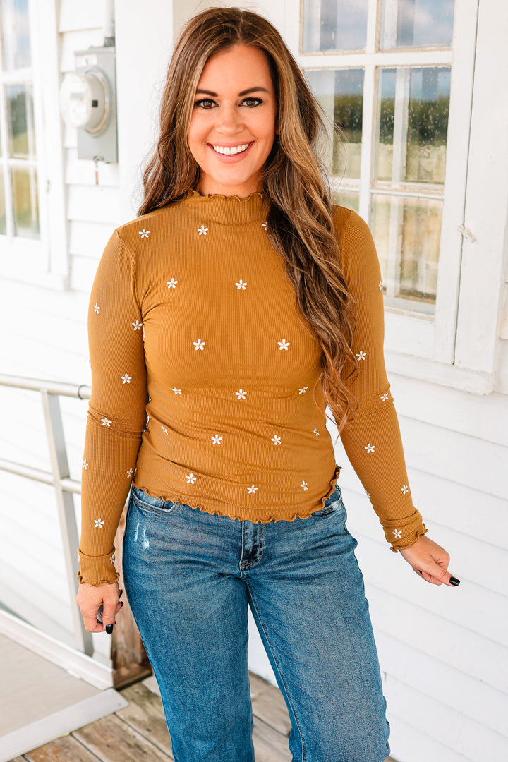 Sela Mockneck Cabbage Hem Top - Dark Mustard
