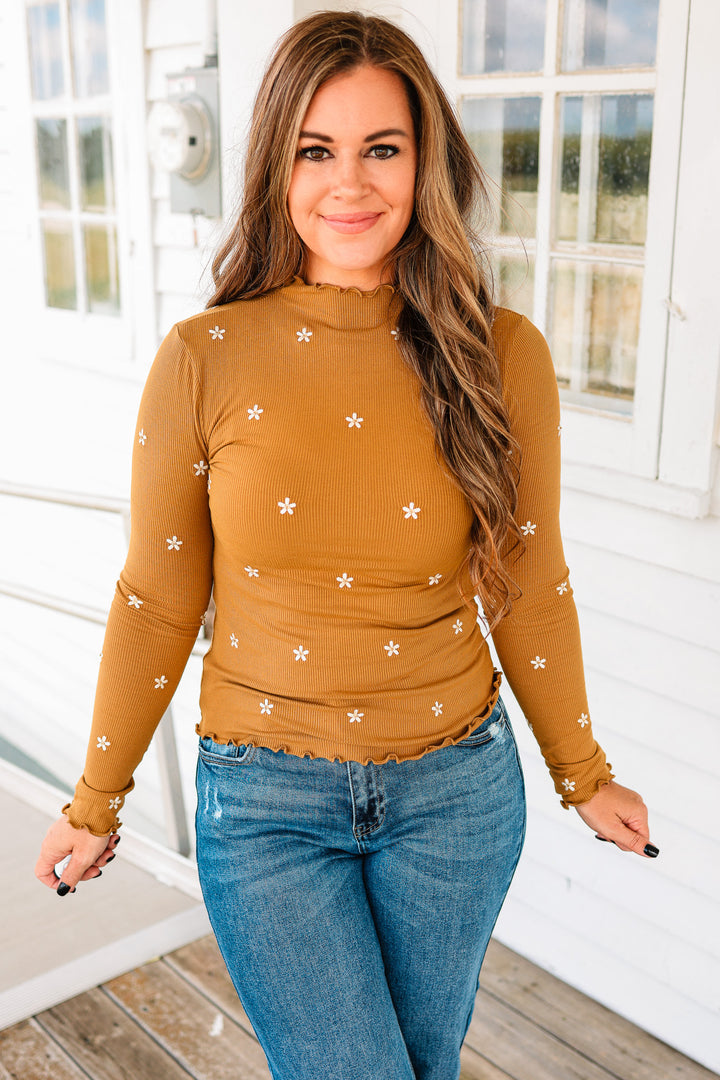 Sela Mockneck Cabbage Hem Top - Dark Mustard