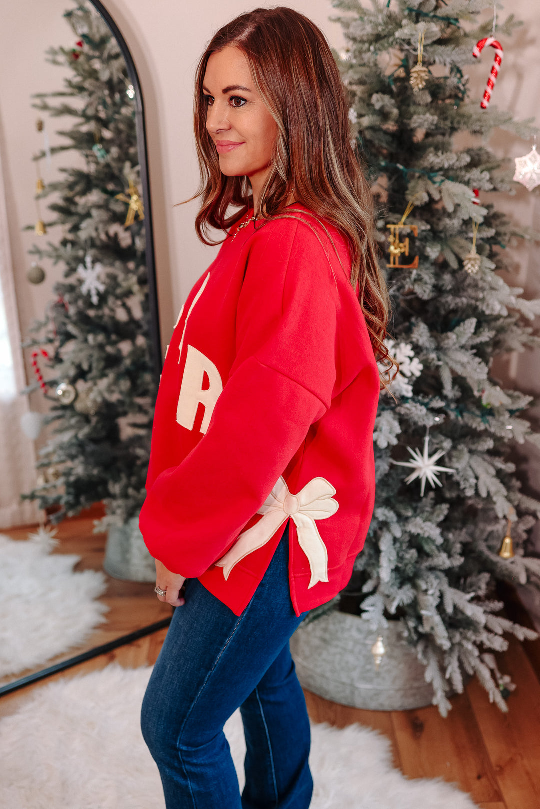 Bows and Merry Patched Sweatshirt - Red