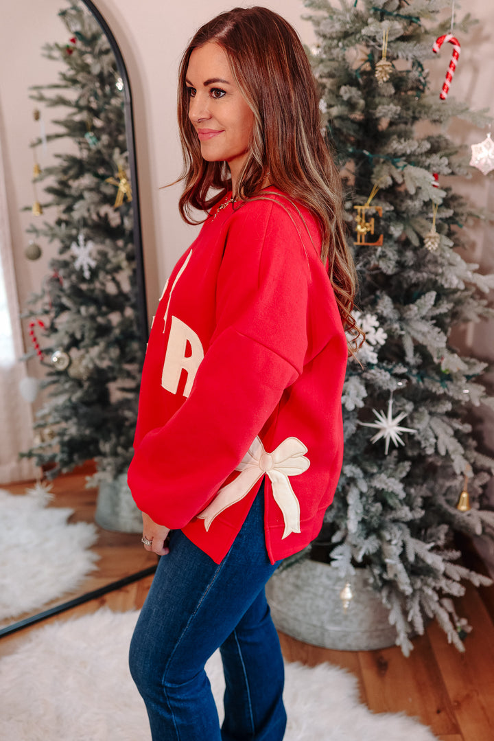 Bows and Merry Patched Sweatshirt - Red