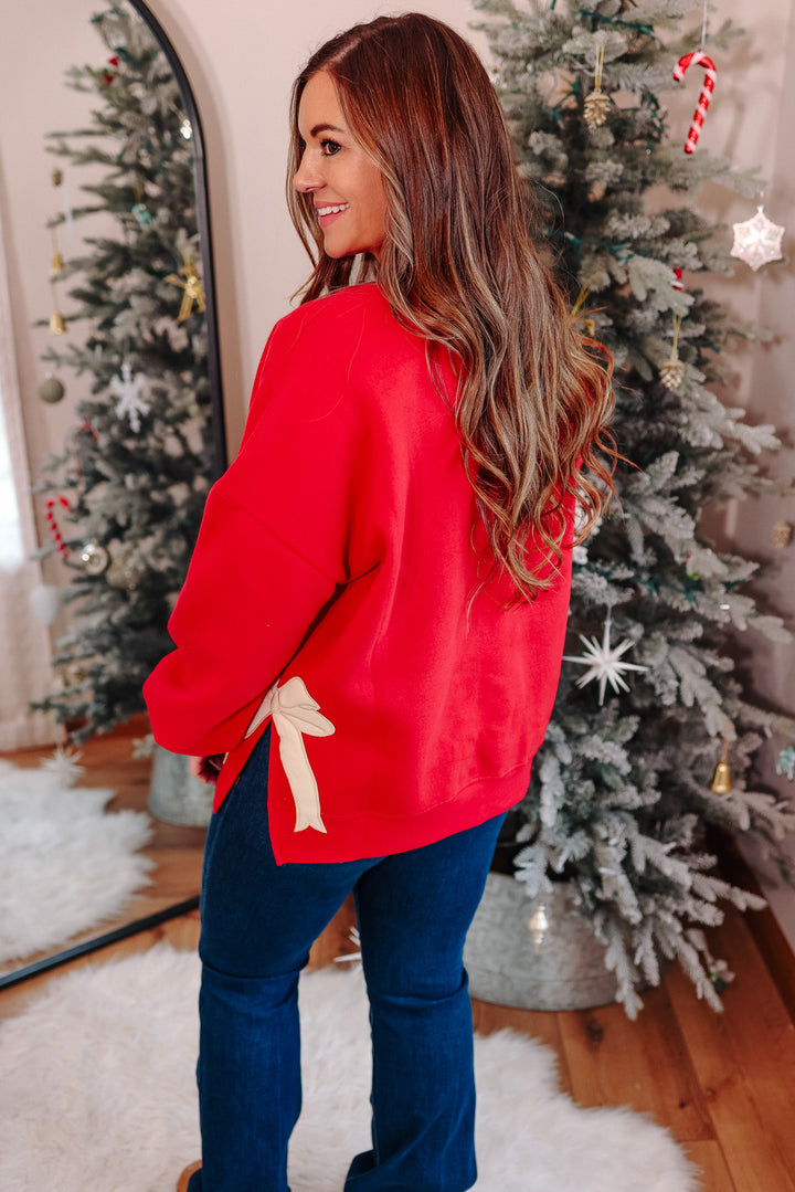 Bows and Merry Patched Sweatshirt - Red
