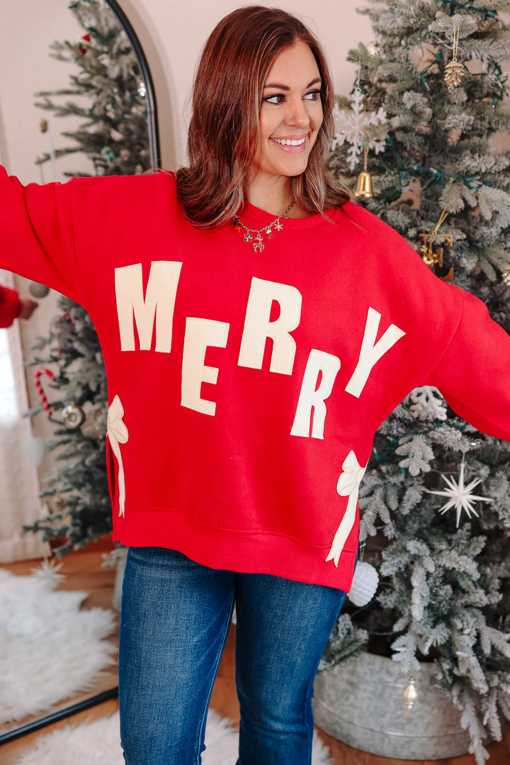 Bows and Merry Patched Sweatshirt - Red