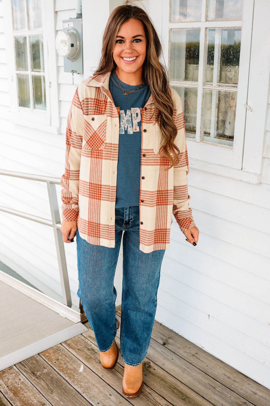 Ava Plaid Button Up - Rust
