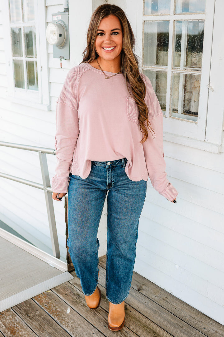 Jaida Mineral Washed Waffle Mixed Top - Lilac