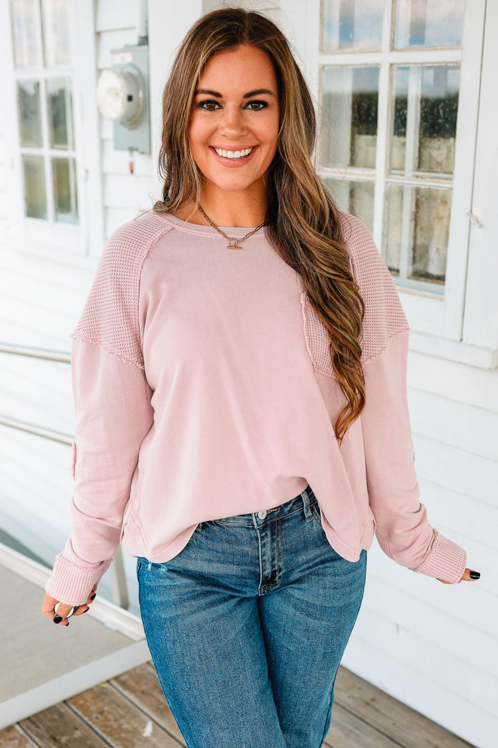 Jaida Mineral Washed Waffle Mixed Top - Lilac