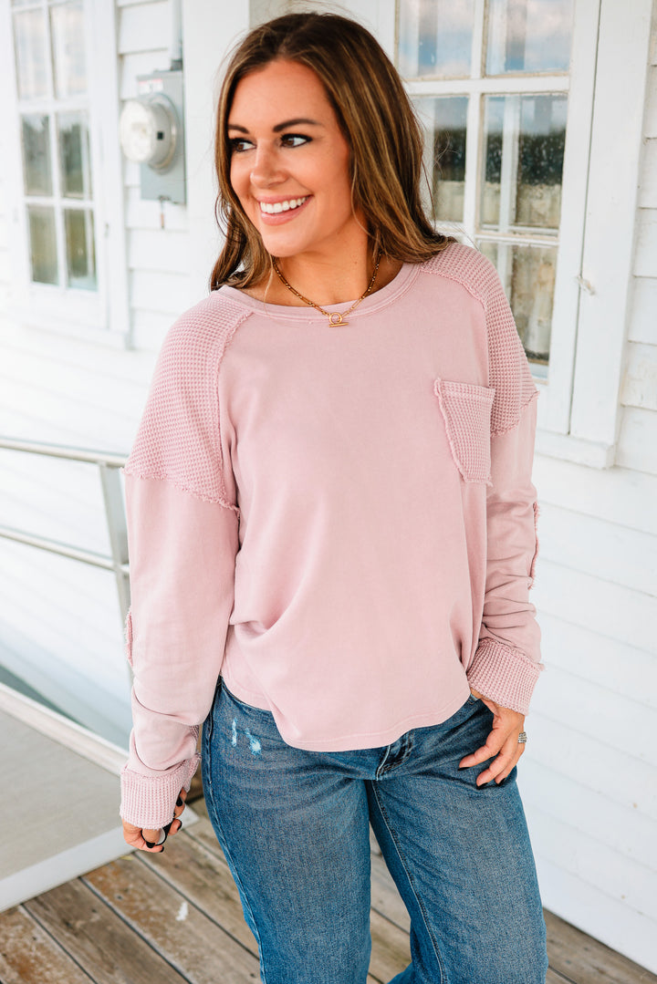 Jaida Mineral Washed Waffle Mixed Top - Lilac